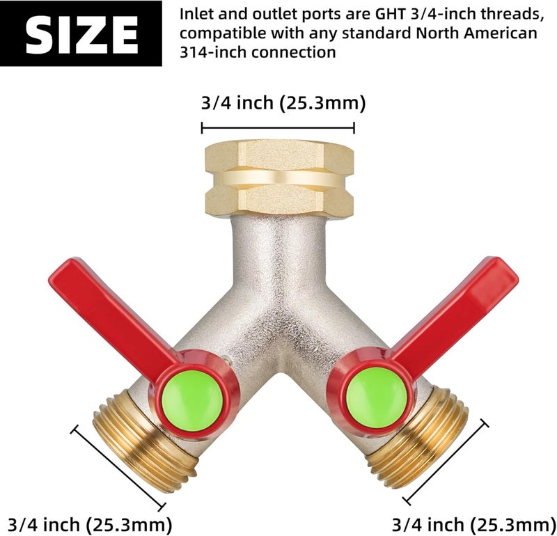 DINGBAI Hose Splitter 2 Way,High flow Garden Hose Splitters, Y Splitter 2 Valves, Faucet Splitter, 2 Way Heavy Duty Brass Splitter, Outdoor Faucet Diverter, Y Valve 3/4" GHT Thread. - Image 4
